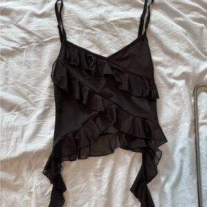 Elegant Black Ruffled Women's Top